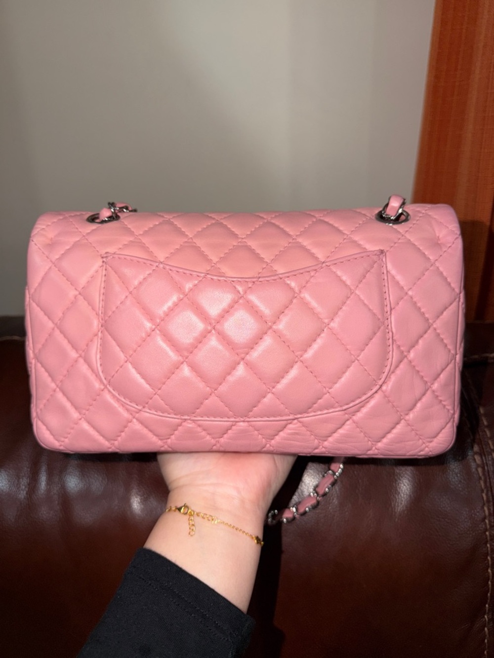 ‼️Authentic Chanel Pink Lambskin Leather Medium Classic Flap Shoulder Bag - Picture 8 of 16